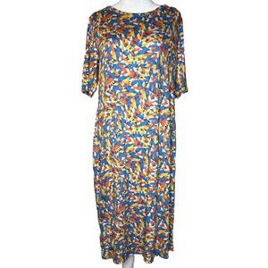 LULAROE Tshirt Dress Style Julia Women’s Sz L Orange Blue White Yellow